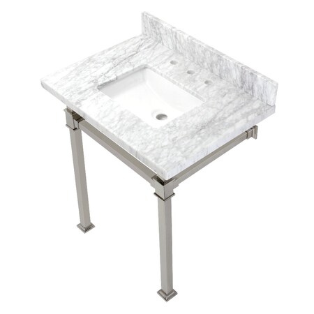Kingston Brass KVPB30MSQ6 30-Inch Carrara Marble Console Sink, Marble White/Polished Nickel KVPB30MSQ6